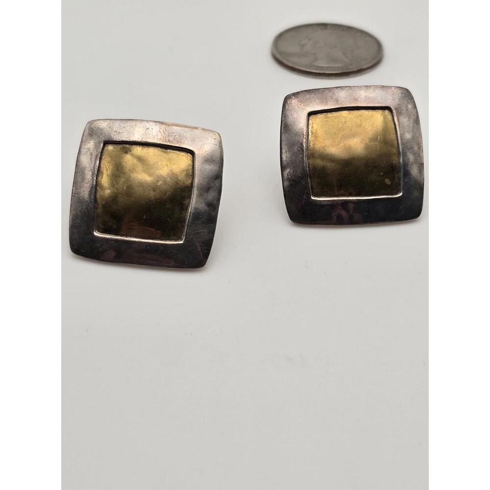 Jeep Collins Sterling & Brass Square Modernist Earrings